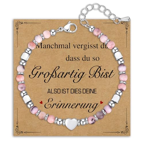Damen Armband Perlenarmband Silber Edelstahl, Natürlichen Heilsteine Armbänder Edelstein Geschenke für Frauen Mädchen Armbander Geburtstagsgeschenk Schmuck (Rosa Zebra-Stein) von Kraven