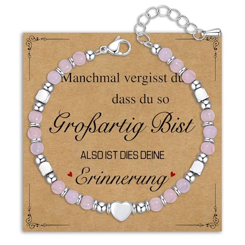 Damen Armband Perlenarmband Silber Edelstahl, Natürlichen Heilsteine Armbänder Edelstein Geschenke für Frauen Mädchen Armbander Geburtstagsgeschenk Schmuck (Rosenquarz) von Kraven