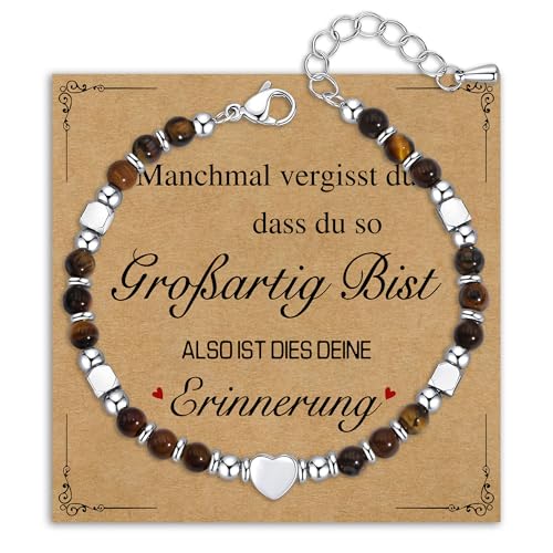 Damen Armband Perlenarmband Silber Edelstahl, Natürlichen Heilsteine Armbänder Edelstein Geschenke für Frauen Mädchen Armbander Geburtstagsgeschenk Schmuck (Tigeraugestein) von Kraven