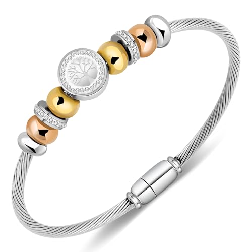 Kraven Armreif Damen Edelstahl Einfache Stil Liebe Armband mit Gold- und Roségold-Perlen Modisches Schmuck Geschenk für Freundin Frau Mutter (Life Tree) von Kraven