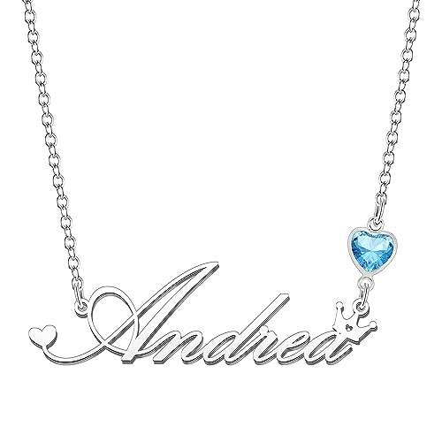 Kraven Damen Kette mit Namen Blauer Geburtsstein-Anhänger Halskette Namenskette Geschenk Personalisiert Damenkette Buchstaben Kette Geschenkidee für Frauen Teenager Mädchen Tochter (Andrea) von Kraven