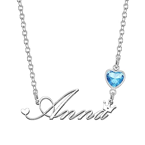 Kraven Damen Kette mit Namen Blauer Geburtsstein-Anhänger Halskette Namenskette Geschenk Personalisiert Damenkette Buchstaben Kette Geschenkidee für Frauen Teenager Mädchen Tochter (Anna) von Kraven