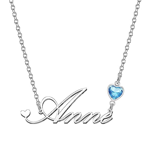Kraven Damen Kette mit Namen Blauer Geburtsstein-Anhänger Halskette Namenskette Geschenk Personalisiert Damenkette Buchstaben Kette Geschenkidee für Frauen Teenager Mädchen Tochter (Anne) von Kraven