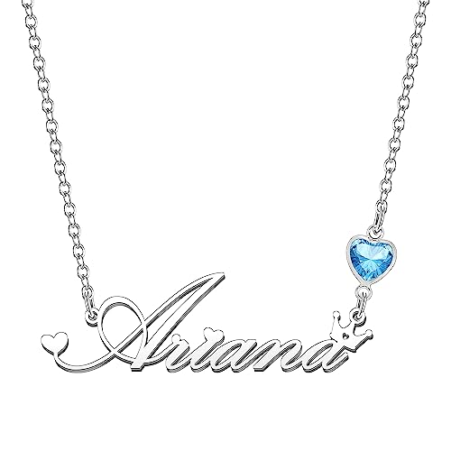 Kraven Damen Kette mit Namen Blauer Geburtsstein-Anhänger Halskette Namenskette Geschenk Personalisiert Damenkette Buchstaben Kette Geschenkidee für Frauen Teenager Mädchen Tochter (Ariana) von Kraven
