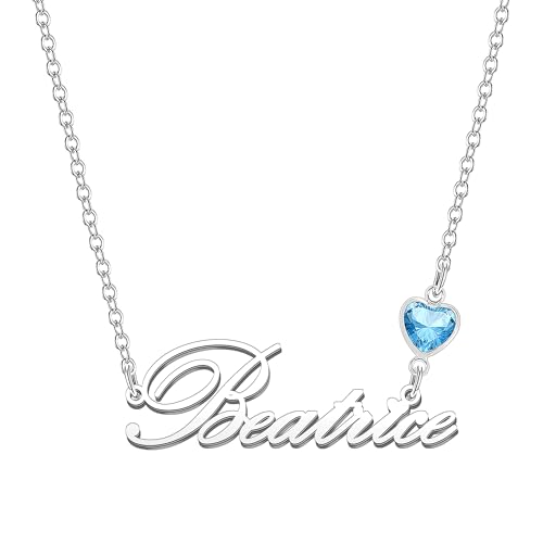Kraven Damen Kette mit Namen Blauer Geburtsstein-Anhänger Halskette Namenskette Geschenk Personalisiert Damenkette Buchstaben Kette Geschenkidee für Frauen Teenager Mädchen Tochter (Beatrice) von Kraven