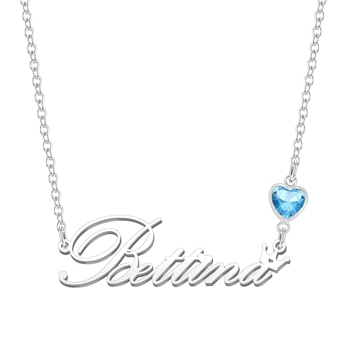 Kraven Damen Kette mit Namen Blauer Geburtsstein-Anhänger Halskette Namenskette Geschenk Personalisiert Damenkette Buchstaben Kette Geschenkidee für Frauen Teenager Mädchen Tochter (Bettina) von Kraven