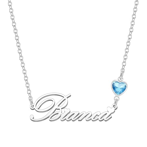 Kraven Damen Kette mit Namen Blauer Geburtsstein-Anhänger Halskette Namenskette Geschenk Personalisiert Damenkette Buchstaben Kette Geschenkidee für Frauen Teenager Mädchen Tochter (Bianca) von Kraven