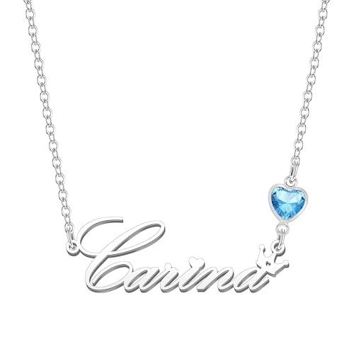 Kraven Damen Kette mit Namen Blauer Geburtsstein-Anhänger Halskette Namenskette Geschenk Personalisiert Damenkette Buchstaben Kette Geschenkidee für Frauen Teenager Mädchen Tochter (Carina) von Kraven
