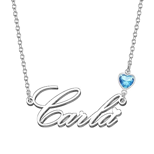 Kraven Damen Kette mit Namen Blauer Geburtsstein-Anhänger Halskette Namenskette Geschenk Personalisiert Damenkette Buchstaben Kette Geschenkidee für Frauen Teenager Mädchen Tochter (Carla) von Kraven