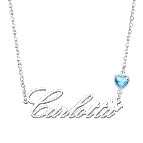 Kraven Damen Kette mit Namen Blauer Geburtsstein-Anhänger Halskette Namenskette Geschenk Personalisiert Damenkette Buchstaben Kette Geschenkidee für Frauen Teenager Mädchen Tochter (Carlotta) von Kraven