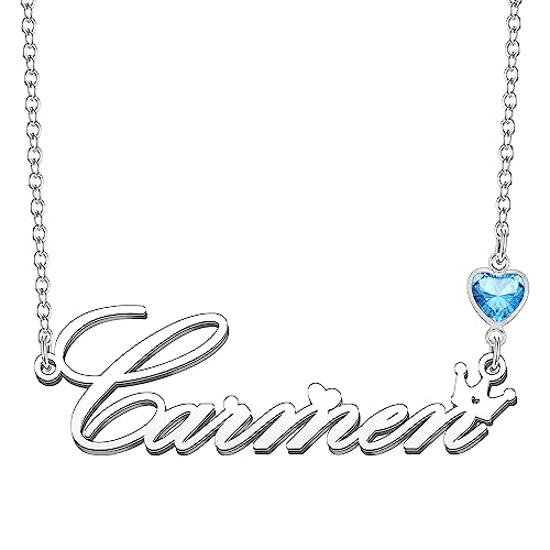 Kraven Damen Kette mit Namen Blauer Geburtsstein-Anhänger Halskette Namenskette Geschenk Personalisiert Damenkette Buchstaben Kette Geschenkidee für Frauen Teenager Mädchen Tochter (Carmen) von Kraven