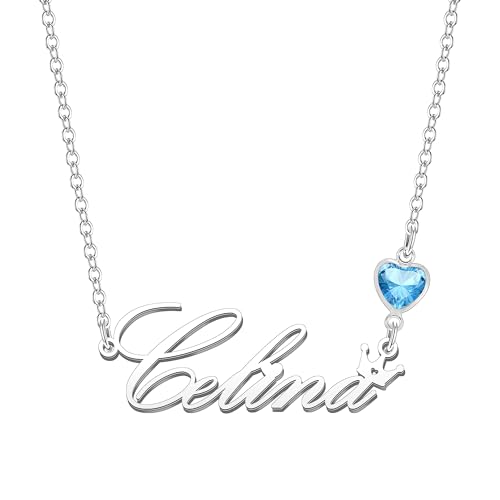 Kraven Damen Kette mit Namen Blauer Geburtsstein-Anhänger Halskette Namenskette Geschenk Personalisiert Damenkette Buchstaben Kette Geschenkidee für Frauen Teenager Mädchen Tochter (Celina) von Kraven
