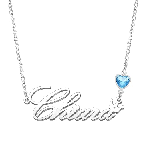 Kraven Damen Kette mit Namen Blauer Geburtsstein-Anhänger Halskette Namenskette Geschenk Personalisiert Damenkette Buchstaben Kette Geschenkidee für Frauen Teenager Mädchen Tochter (Chiara) von Kraven