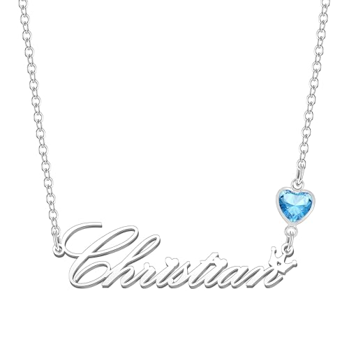 Kraven Damen Kette mit Namen Blauer Geburtsstein-Anhänger Halskette Namenskette Geschenk Personalisiert Damenkette Buchstaben Kette Geschenkidee für Frauen Teenager Mädchen Tochter (Christian) von Kraven