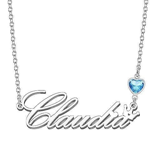 Kraven Damen Kette mit Namen Blauer Geburtsstein-Anhänger Halskette Namenskette Geschenk Personalisiert Damenkette Buchstaben Kette Geschenkidee für Frauen Teenager Mädchen Tochter (Claudia) von Kraven