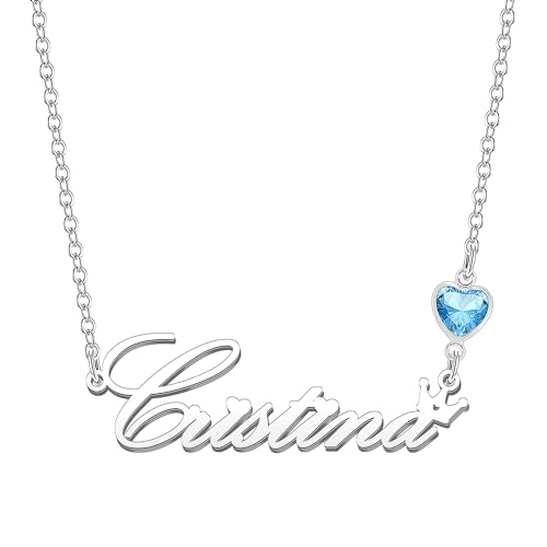 Kraven Damen Kette mit Namen Blauer Geburtsstein-Anhänger Halskette Namenskette Geschenk Personalisiert Damenkette Buchstaben Kette Geschenkidee für Frauen Teenager Mädchen Tochter (Cristina) von Kraven