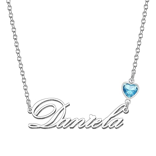 Kraven Damen Kette mit Namen Blauer Geburtsstein-Anhänger Halskette Namenskette Geschenk Personalisiert Damenkette Buchstaben Kette Geschenkidee für Frauen Teenager Mädchen Tochter (Daniela) von Kraven