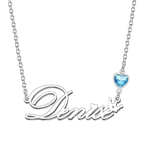 Kraven Damen Kette mit Namen Blauer Geburtsstein-Anhänger Halskette Namenskette Geschenk Personalisiert Damenkette Buchstaben Kette Geschenkidee für Frauen Teenager Mädchen Tochter (Denise) von Kraven