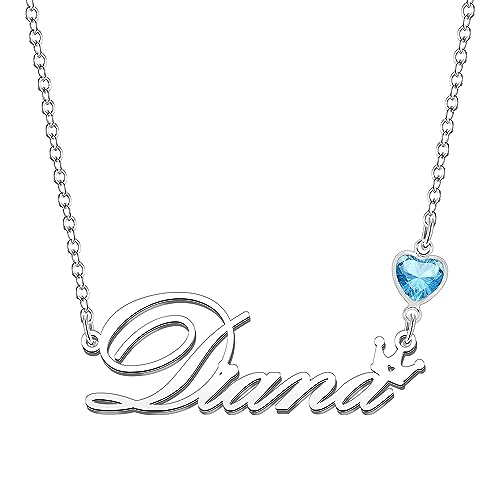 Kraven Damen Kette mit Namen Blauer Geburtsstein-Anhänger Halskette Namenskette Geschenk Personalisiert Damenkette Buchstaben Kette Geschenkidee für Frauen Teenager Mädchen Tochter (Diana) von Kraven