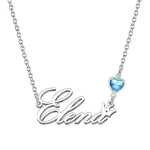 Kraven Damen Kette mit Namen Blauer Geburtsstein-Anhänger Halskette Namenskette Geschenk Personalisiert Damenkette Buchstaben Kette Geschenkidee für Frauen Teenager Mädchen Tochter (Elena) von Kraven