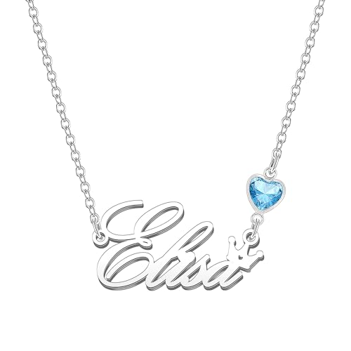 Kraven Damen Kette mit Namen Blauer Geburtsstein-Anhänger Halskette Namenskette Geschenk Personalisiert Damenkette Buchstaben Kette Geschenkidee für Frauen Teenager Mädchen Tochter (Elisa) von Kraven