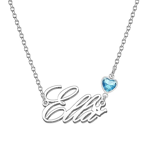 Kraven Damen Kette mit Namen Blauer Geburtsstein-Anhänger Halskette Namenskette Geschenk Personalisiert Damenkette Buchstaben Kette Geschenkidee für Frauen Teenager Mädchen Tochter (Ella) von Kraven