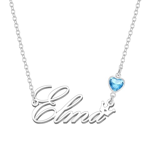 Kraven Damen Kette mit Namen Blauer Geburtsstein-Anhänger Halskette Namenskette Geschenk Personalisiert Damenkette Buchstaben Kette Geschenkidee für Frauen Teenager Mädchen Tochter (Elma) von Kraven