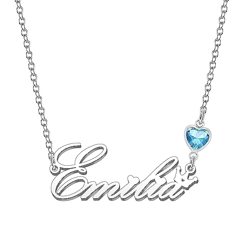 Kraven Damen Kette mit Namen Blauer Geburtsstein-Anhänger Halskette Namenskette Geschenk Personalisiert Damenkette Buchstaben Kette Geschenkidee für Frauen Teenager Mädchen Tochter (Emilia) von Kraven