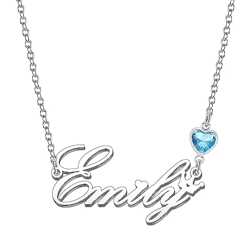 Kraven Damen Kette mit Namen Blauer Geburtsstein-Anhänger Halskette Namenskette Geschenk Personalisiert Damenkette Buchstaben Kette Geschenkidee für Frauen Teenager Mädchen Tochter (Emily) von Kraven