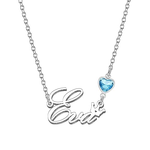 Kraven Damen Kette mit Namen Blauer Geburtsstein-Anhänger Halskette Namenskette Geschenk Personalisiert Damenkette Buchstaben Kette Geschenkidee für Frauen Teenager Mädchen Tochter (Eva) von Kraven