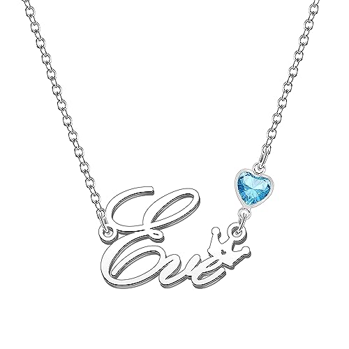 Kraven Damen Kette mit Namen Blauer Geburtsstein-Anhänger Halskette Namenskette Geschenk Personalisiert Damenkette Buchstaben Kette Geschenkidee für Frauen Teenager Mädchen Tochter (Eve) von Kraven
