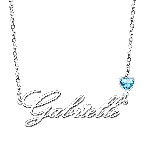Kraven Damen Kette mit Namen Blauer Geburtsstein-Anhänger Halskette Namenskette Geschenk Personalisiert Damenkette Buchstaben Kette Geschenkidee für Frauen Teenager Mädchen Tochter (Gabrielle) von Kraven