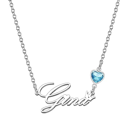 Kraven Damen Kette mit Namen Blauer Geburtsstein-Anhänger Halskette Namenskette Geschenk Personalisiert Damenkette Buchstaben Kette Geschenkidee für Frauen Teenager Mädchen Tochter (Gina) von Kraven