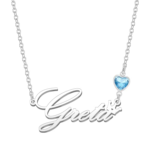 Kraven Damen Kette mit Namen Blauer Geburtsstein-Anhänger Halskette Namenskette Geschenk Personalisiert Damenkette Buchstaben Kette Geschenkidee für Frauen Teenager Mädchen Tochter (Greta) von Kraven