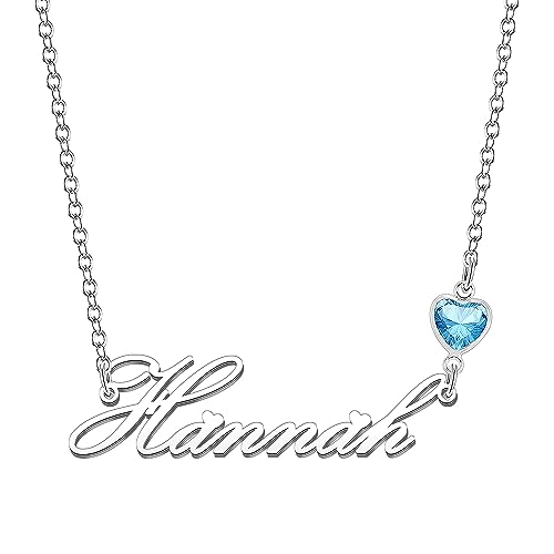 Kraven Damen Kette mit Namen Blauer Geburtsstein-Anhänger Halskette Namenskette Geschenk Personalisiert Damenkette Buchstaben Kette Geschenkidee für Frauen Teenager Mädchen Tochter (Hannah) von Kraven