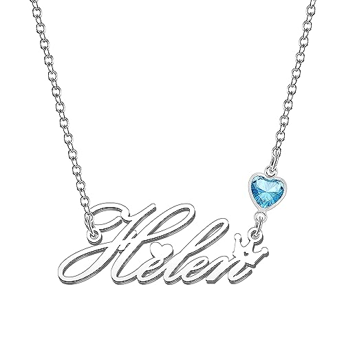 Kraven Damen Kette mit Namen Blauer Geburtsstein-Anhänger Halskette Namenskette Geschenk Personalisiert Damenkette Buchstaben Kette Geschenkidee für Frauen Teenager Mädchen Tochter (Helen) von Kraven