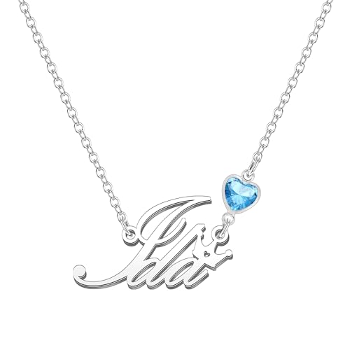 Kraven Damen Kette mit Namen Blauer Geburtsstein-Anhänger Halskette Namenskette Geschenk Personalisiert Damenkette Buchstaben Kette Geschenkidee für Frauen Teenager Mädchen Tochter (Ida) von Kraven