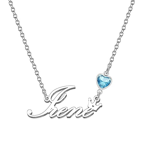 Kraven Damen Kette mit Namen Blauer Geburtsstein-Anhänger Halskette Namenskette Geschenk Personalisiert Damenkette Buchstaben Kette Geschenkidee für Frauen Teenager Mädchen Tochter (Irene) von Kraven
