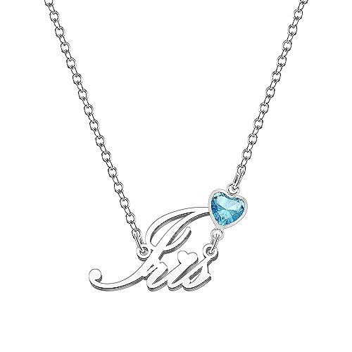 Kraven Damen Kette mit Namen Blauer Geburtsstein-Anhänger Halskette Namenskette Geschenk Personalisiert Damenkette Buchstaben Kette Geschenkidee für Frauen Teenager Mädchen Tochter (Iris) von Kraven