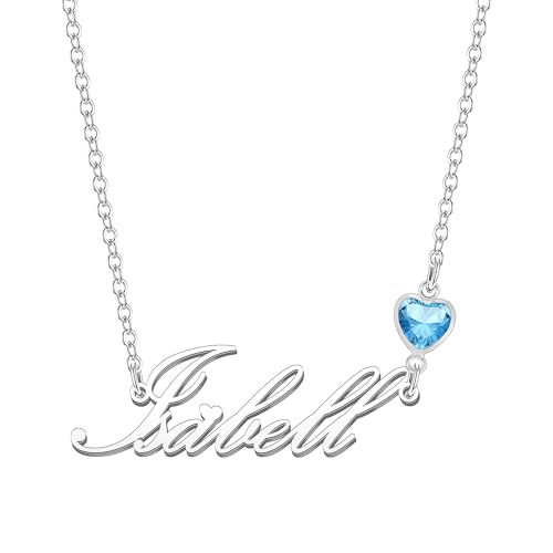 Kraven Damen Kette mit Namen Blauer Geburtsstein-Anhänger Halskette Namenskette Geschenk Personalisiert Damenkette Buchstaben Kette Geschenkidee für Frauen Teenager Mädchen Tochter (Isabell) von Kraven