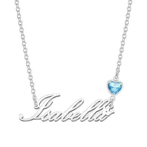 Kraven Damen Kette mit Namen Blauer Geburtsstein-Anhänger Halskette Namenskette Geschenk Personalisiert Damenkette Buchstaben Kette Geschenkidee für Frauen Teenager Mädchen Tochter (Isabella) von Kraven