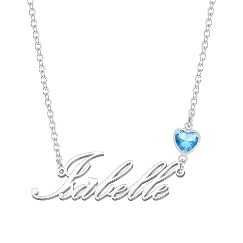 Kraven Damen Kette mit Namen Blauer Geburtsstein-Anhänger Halskette Namenskette Geschenk Personalisiert Damenkette Buchstaben Kette Geschenkidee für Frauen Teenager Mädchen Tochter (Isabelle) von Kraven