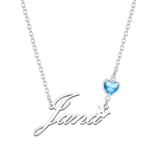 Kraven Damen Kette mit Namen Blauer Geburtsstein-Anhänger Halskette Namenskette Geschenk Personalisiert Damenkette Buchstaben Kette Geschenkidee für Frauen Teenager Mädchen Tochter (Jana) von Kraven