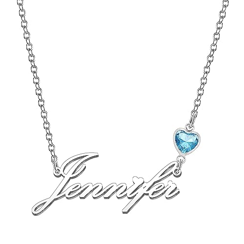 Kraven Damen Kette mit Namen Blauer Geburtsstein-Anhänger Halskette Namenskette Geschenk Personalisiert Damenkette Buchstaben Kette Geschenkidee für Frauen Teenager Mädchen Tochter (Jennifer) von Kraven