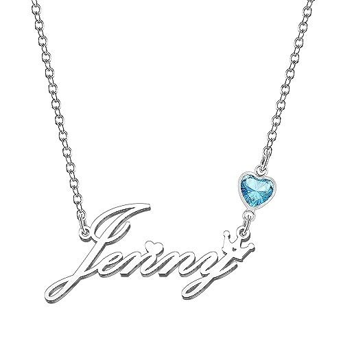 Kraven Damen Kette mit Namen Blauer Geburtsstein-Anhänger Halskette Namenskette Geschenk Personalisiert Damenkette Buchstaben Kette Geschenkidee für Frauen Teenager Mädchen Tochter (Jenny) von Kraven