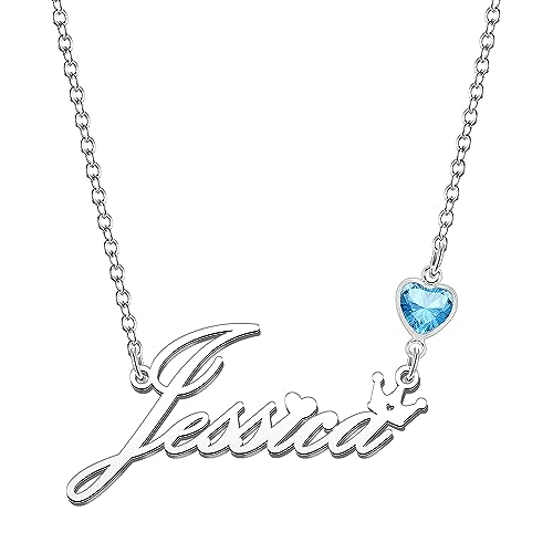 Kraven Damen Kette mit Namen Blauer Geburtsstein-Anhänger Halskette Namenskette Geschenk Personalisiert Damenkette Buchstaben Kette Geschenkidee für Frauen Teenager Mädchen Tochter (Jessica) von Kraven