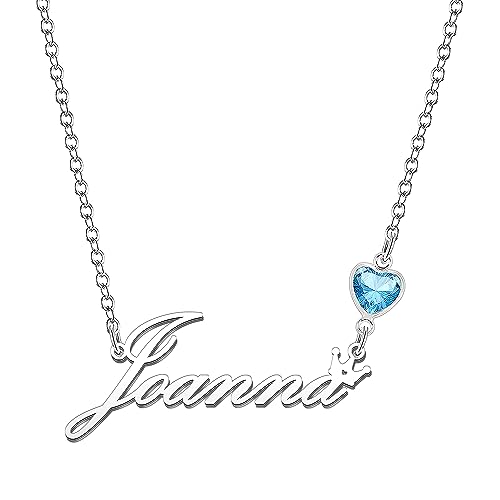 Kraven Damen Kette mit Namen Blauer Geburtsstein-Anhänger Halskette Namenskette Geschenk Personalisiert Damenkette Buchstaben Kette Geschenkidee für Frauen Teenager Mädchen Tochter (Joanna) von Kraven