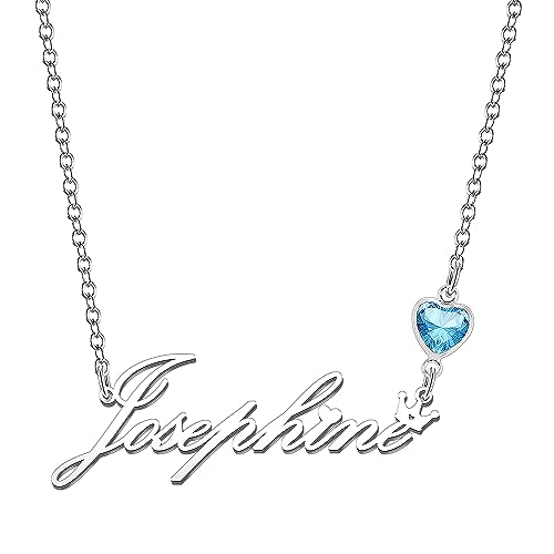 Kraven Damen Kette mit Namen Blauer Geburtsstein-Anhänger Halskette Namenskette Geschenk Personalisiert Damenkette Buchstaben Kette Geschenkidee für Frauen Teenager Mädchen Tochter (Josephine) von Kraven
