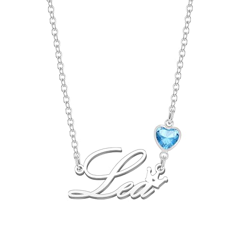 Kraven Damen Kette mit Namen Blauer Geburtsstein-Anhänger Halskette Namenskette Geschenk Personalisiert Damenkette Buchstaben Kette Geschenkidee für Frauen Teenager Mädchen Tochter (Lea) von Kraven