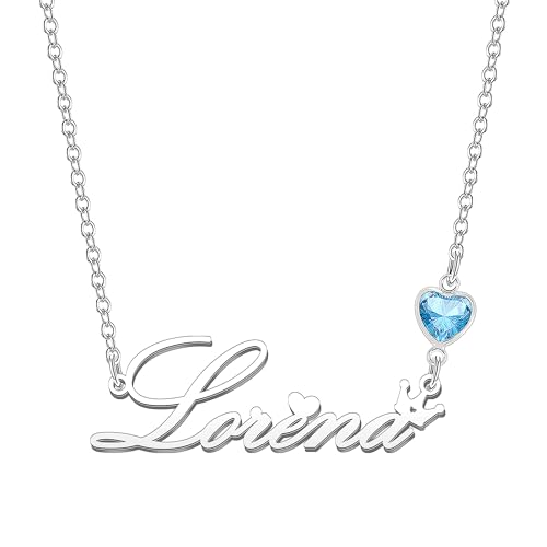 Kraven Damen Kette mit Namen Blauer Geburtsstein-Anhänger Halskette Namenskette Geschenk Personalisiert Damenkette Buchstaben Kette Geschenkidee für Frauen Teenager Mädchen Tochter (Lorena) von Kraven